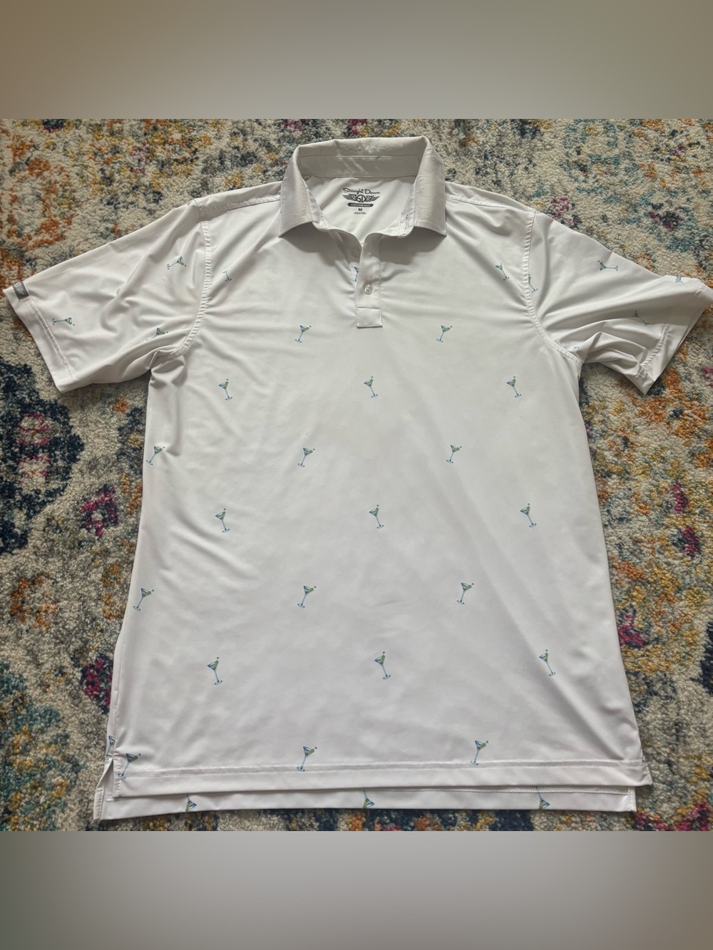 Straight Down Men’s White Performance Polo medium Jekyll Island Club martinis